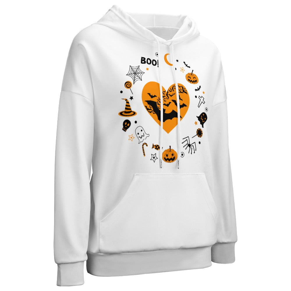 Taboo Tide Women's Pumpkin Bat Ghost Halloween Print Dropped Shoulder Hoodie Long Sleeve Front Pocket Drawstring Hooded Sweater