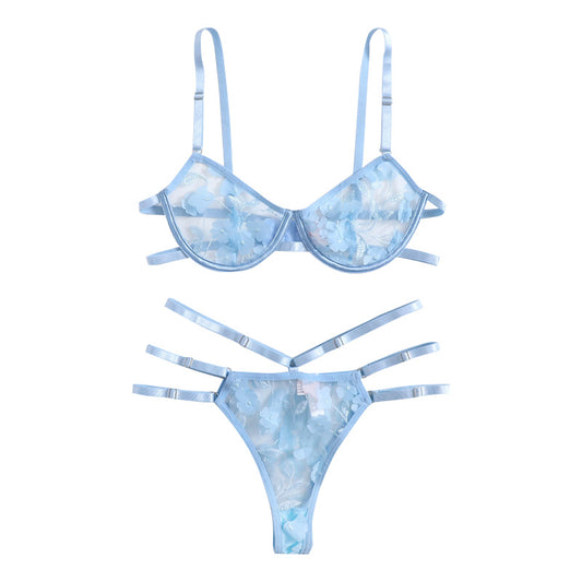 Women's Floral Embroidered Sheer Lingerie Set Sky Blue