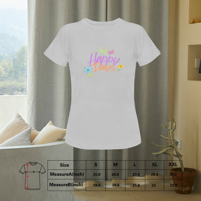 Women's Happy Days Letter Print Cotton  Short-sleeve Round Neck Classic Comfortable Fashion Tee Top T-shirt