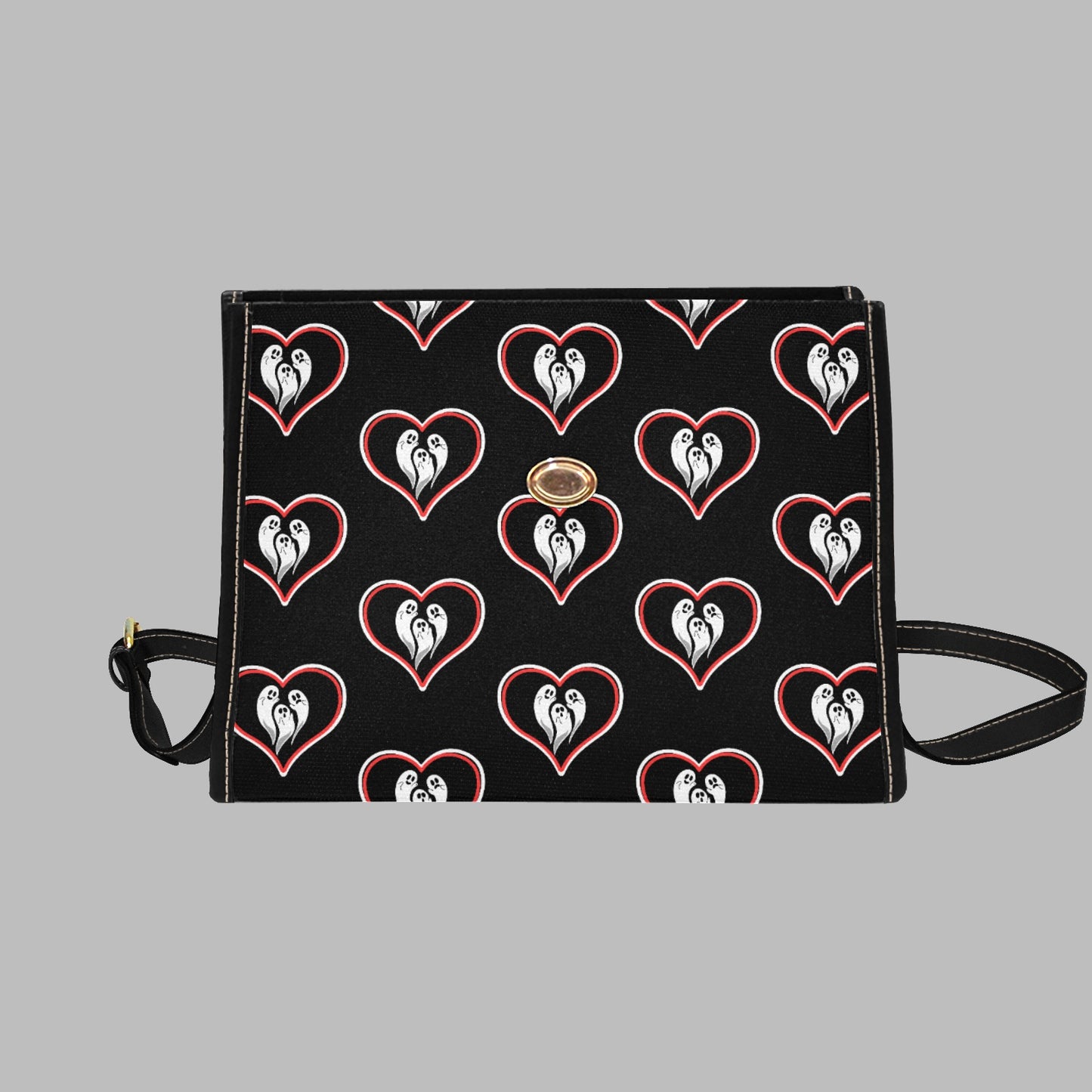 Women's Ghost Heart Print Handbag with Shoulder Strap