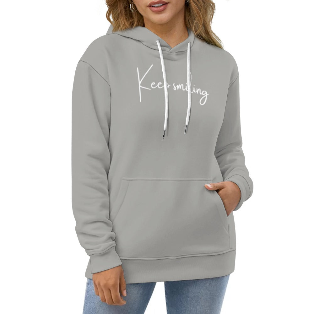 Plus Size Unisex Front and Back Letter Print Keep Smiling Sweatshirt Long Sleeve Drawstring Pocket Hoodie Top