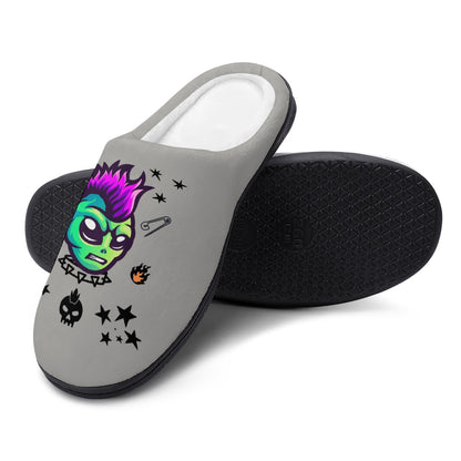 TABOO TIDE Men's Alien Punk Cotton Slippers Anti-Slip Soft Practical Indoor Home Shoes Grey