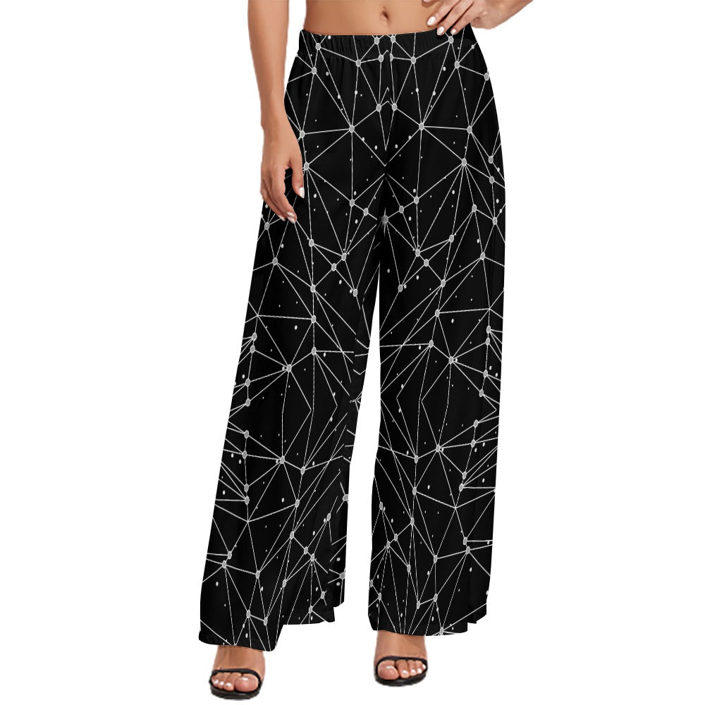 Women's Black Geometric Print Wide Leg Trousers