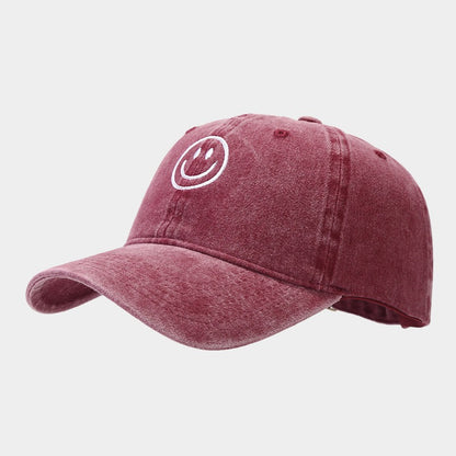 Unisex Embroidered Smiling Face Vintage Streetwear Look Soft Top Cap Cotton Duck Tongue Baseball Sunshade Hat