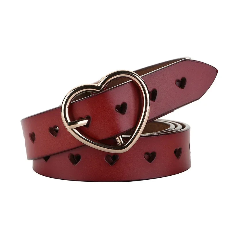 Women's Faux Leather Heart Shaped Belt Buckle Jeans Fashion Accessories