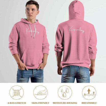 Plus Size Unisex Front and Back Letter Print Keep Smiling Sweatshirt Long Sleeve Drawstring Pocket Hoodie Top