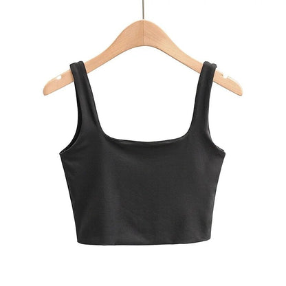 Women's Solid Colour Sleeveless Scoop Neck Crop Vest Tops