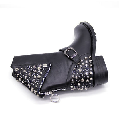 Women's Faux Leather Stud Rivet Detail Punk Calf Boots