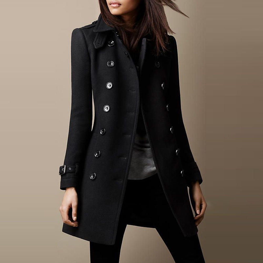 Women's Coat Double Breasted Long Sleeved Button Front Collar Jacket