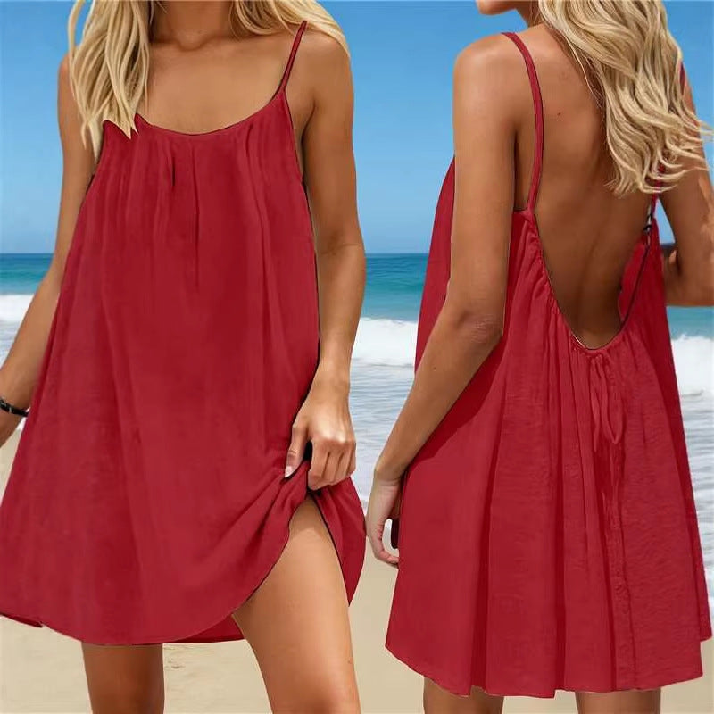 Backless Strappy Loose Fit Short Dress