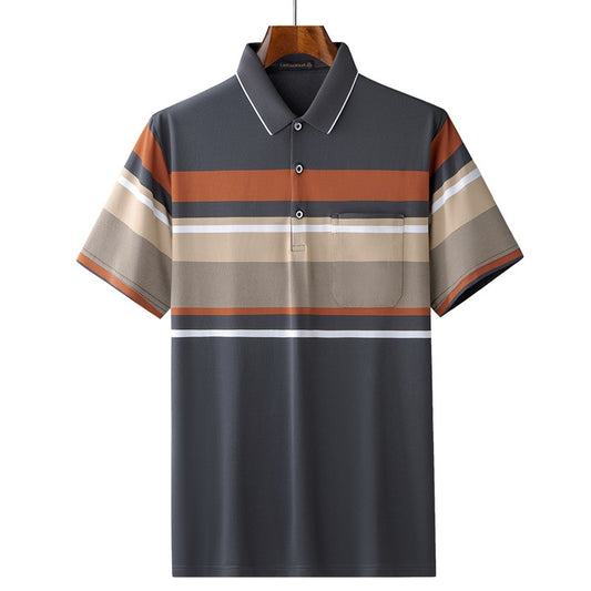 Men's Retro Stripe Colour Block Cotton Polo Shirt