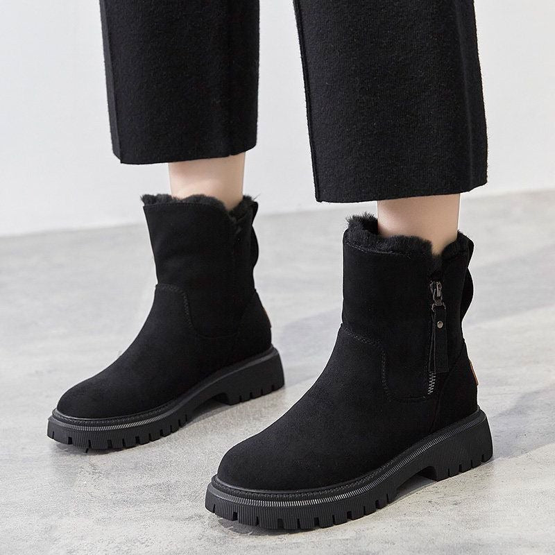 Women's Snow Ankle Boots Faux Suede Fur Lined Zip Side Winter Warm Casual Footwear