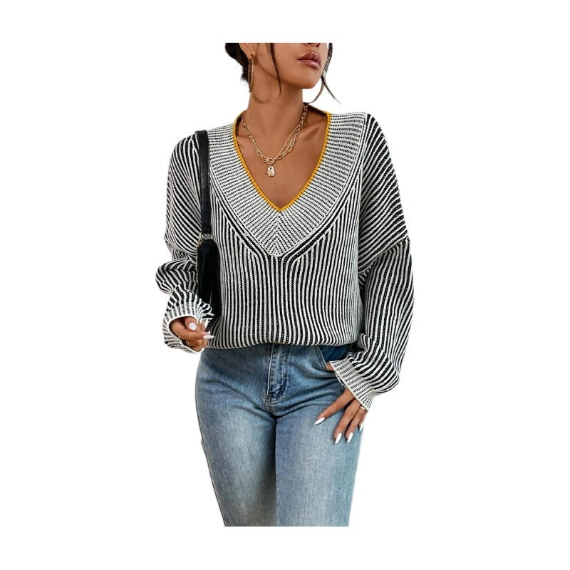 Women's Knitted V-Neck Off Shoulder Jumper Loose fit Batwing Long Sleeve Pullover Sweater