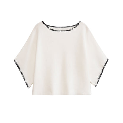 Women's White with Black Edge Blanket Knit Jumper