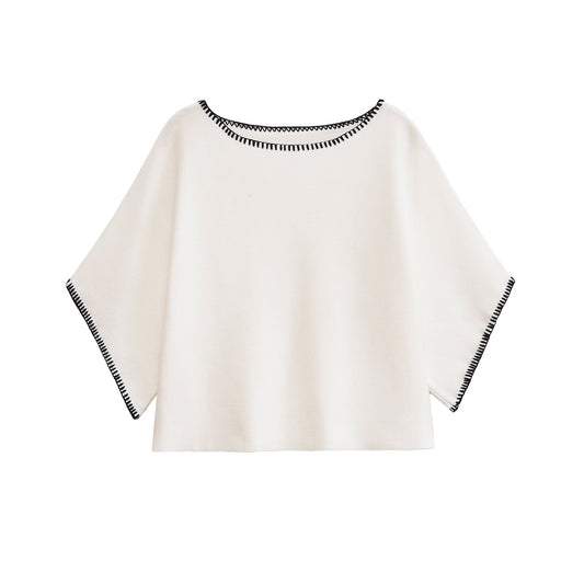 Women's White with Black Edge Blanket Knit Jumper