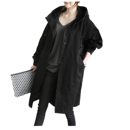 Women's Oversized Hooded Jacket Button Front with Pockets Raincoat