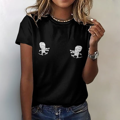 Women's Mummy Print Halloween Cartoon T-Shirt Cotton Round Neck Short Sleeve All Sizes XS to 4XL