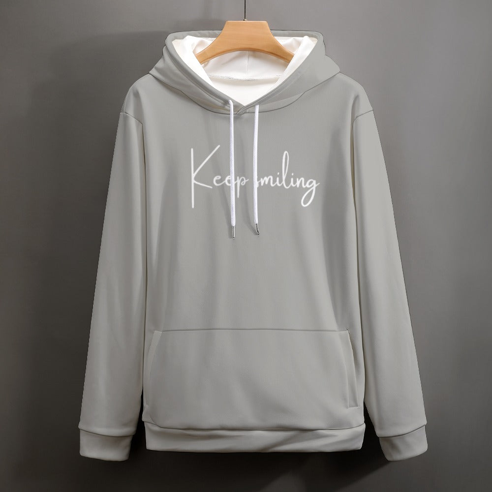 Plus Size Unisex Front and Back Letter Print Keep Smiling Sweatshirt Long Sleeve Drawstring Pocket Hoodie Top