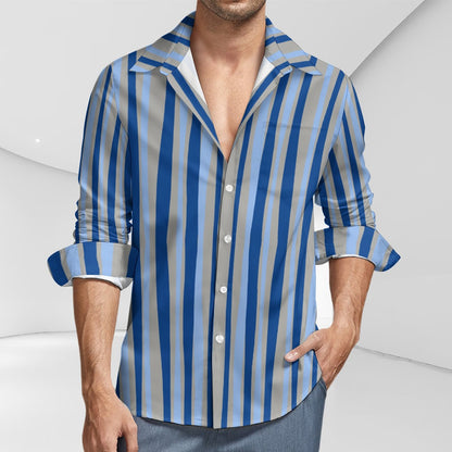 TABOO TIDE Men's Blue Vertical Stripe Print Shirt Long Sleeves Button Front Collar One Pocket Casual Smart Dress Shirt All Sizes