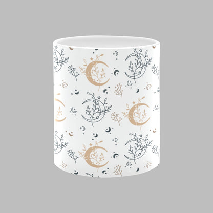 Moon Floral Leaves Print Wrap Drinkware White 11oz Ceramic Cup Mug