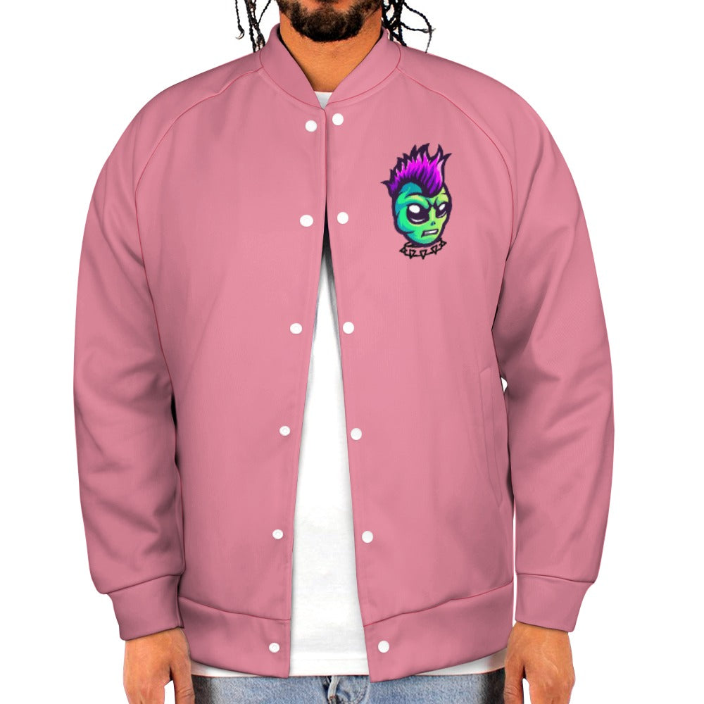 TABOO TIDE Men's Alien Punk Print Jersey Baseball Style Jacket Sweater Front and Back Design Cuff Hem Long Sleeve Button Front Side Pockets - All Sizes XXS to 6XL