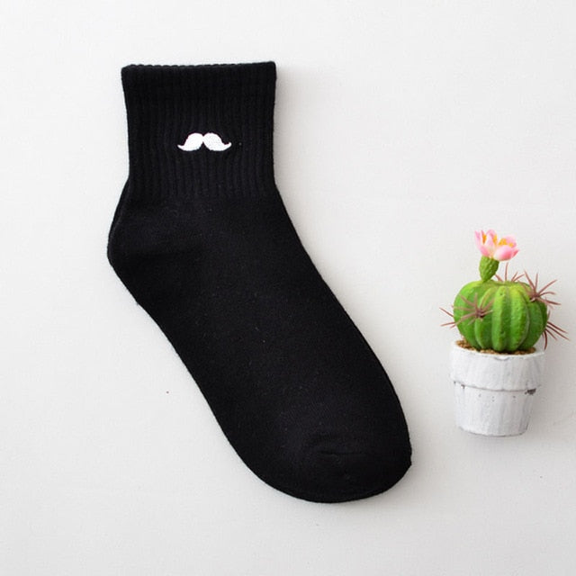 Women's Cartoon Print Cotton Ankle Socks Killer Cupid Moustache Milk Cola Leon Clover Love Smile Face Mathilda Rose Tongue