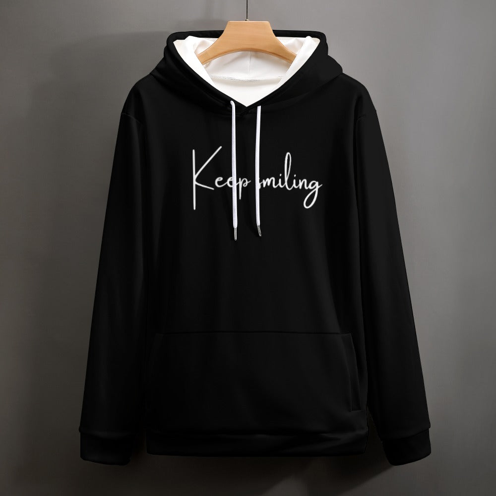 Plus Size Unisex Front and Back Letter Print Keep Smiling Sweatshirt Long Sleeve Drawstring Pocket Hoodie Top