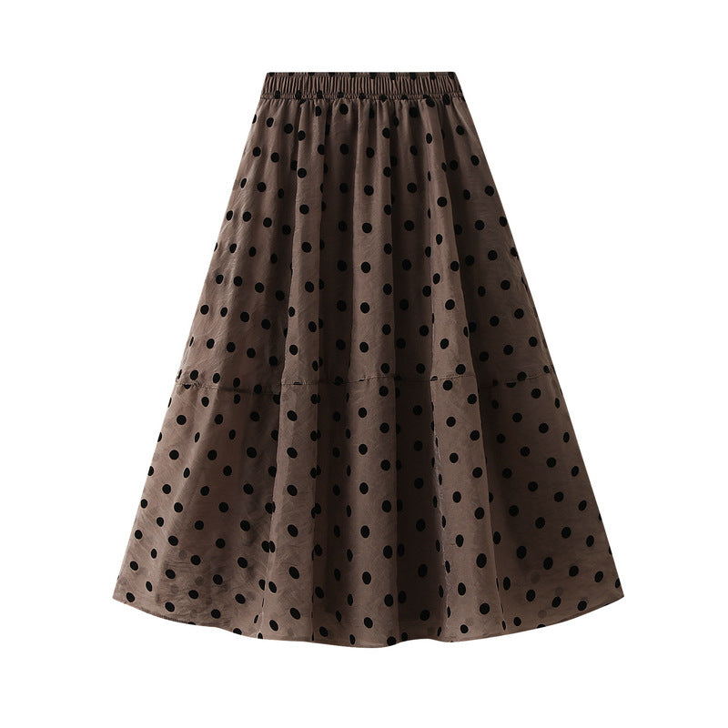 Women's Polka Dot Skirt A-Line Swing Flare Elastic Waist Midi Length