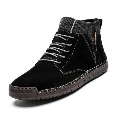 Men's Mid-Top Cotton Boots Pull On Lace Detail Front Shoes