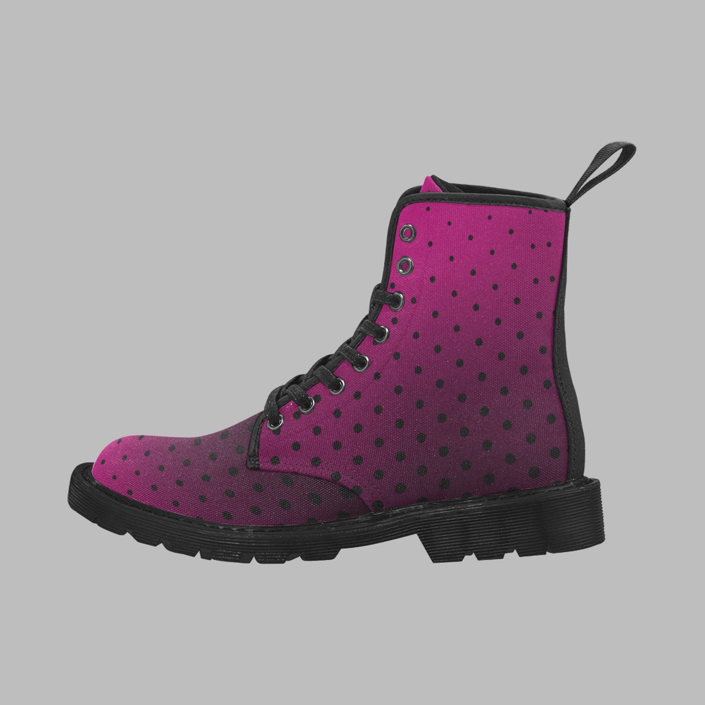 Women's Pink Black Ombre Polka Dot Print Lace Up Canvas Doc Style Boots