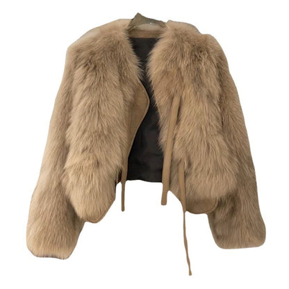 Women's Faux Leather Imitation Fox Fur Coat Warm Thick Jacket