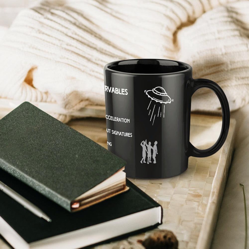 UFO UAP The 5 Observables Letter Print Black Ceramic Wrap Mug 11oz