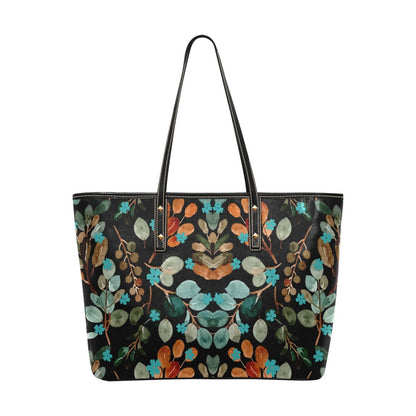 Women's Rustic Floral Print PU Leather Large Tote Bag