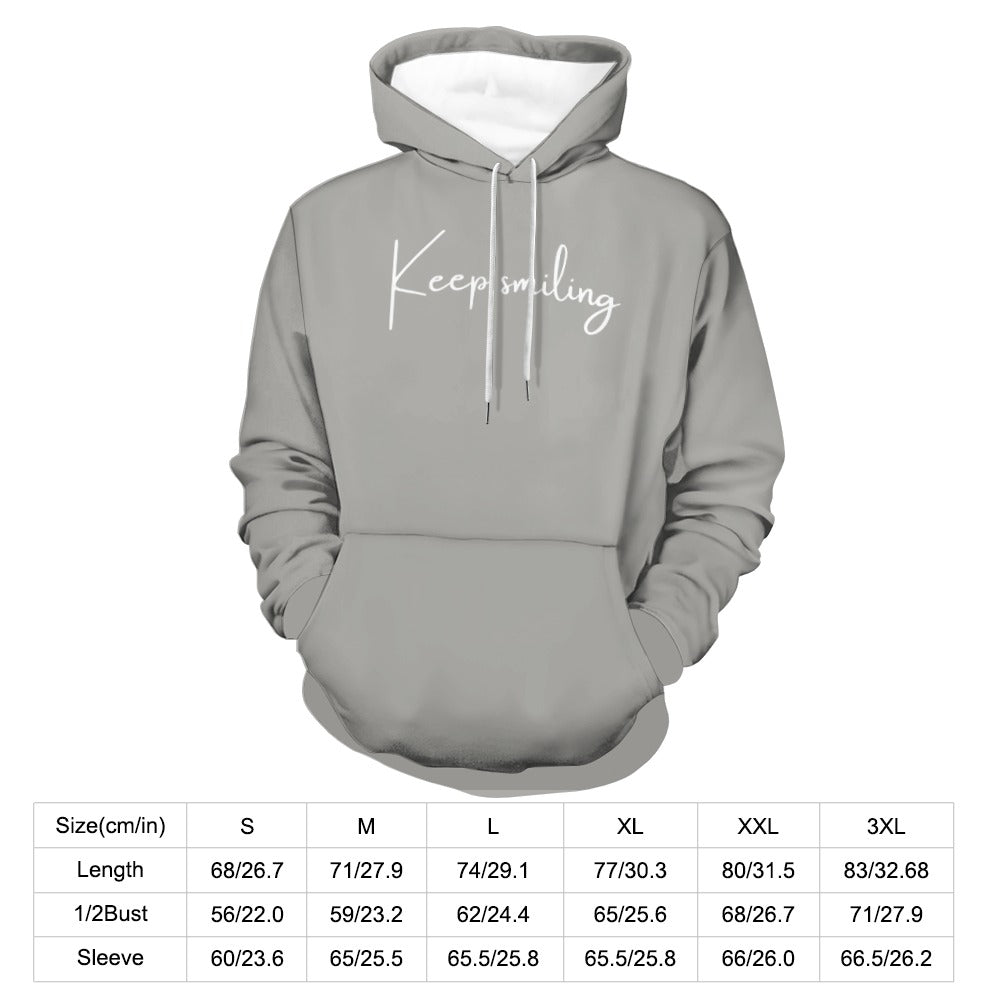 Plus Size Unisex Front and Back Letter Print Keep Smiling Sweatshirt Long Sleeve Drawstring Pocket Hoodie Top