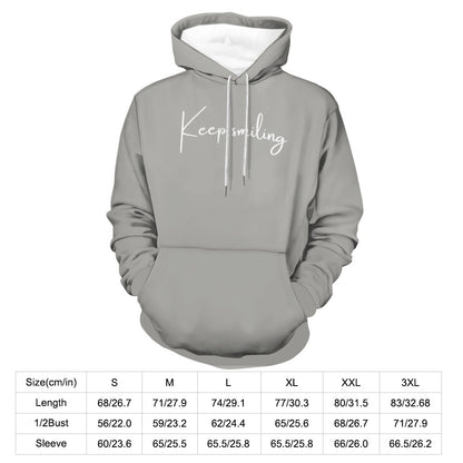 Plus Size Unisex Front and Back Letter Print Keep Smiling Sweatshirt Long Sleeve Drawstring Pocket Hoodie Top