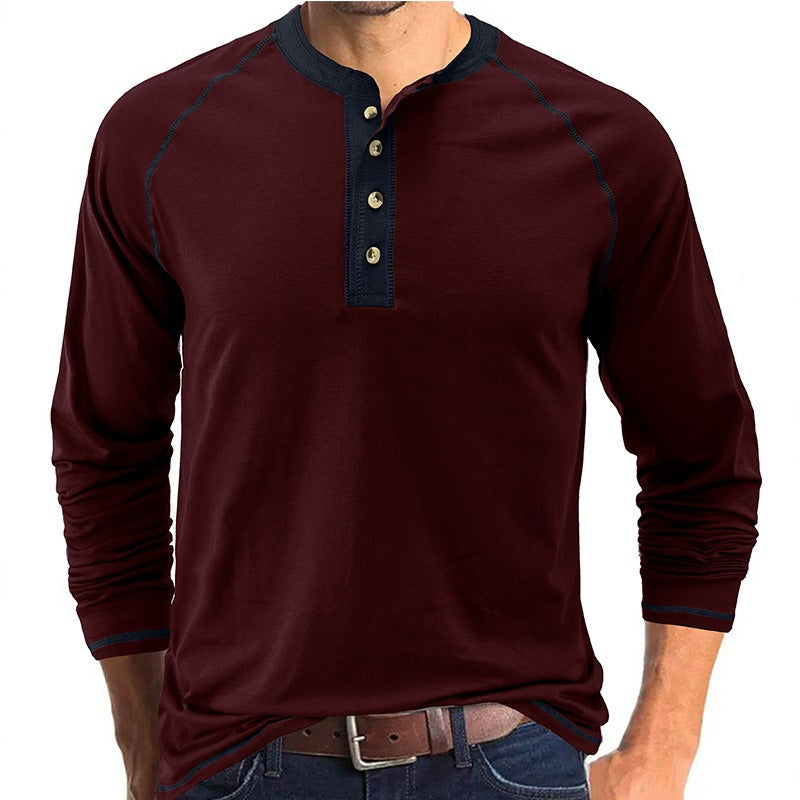 Men's Colour Contrast Cotton Long Sleeve T-Shirt