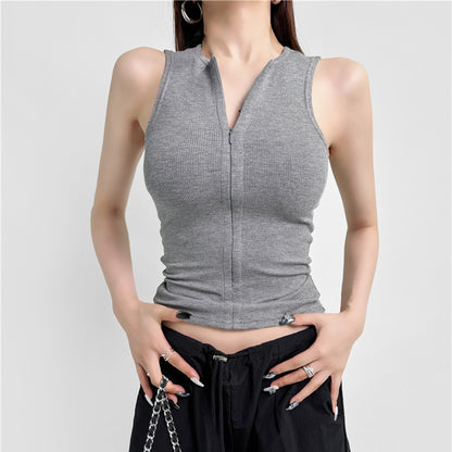 Women's Ribbed Front Zip Sleeveless Vest