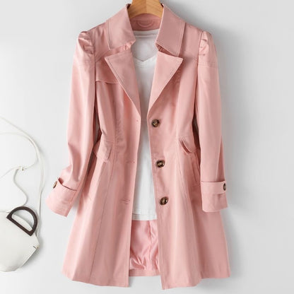 Women's Trench Coat Long Sleeve Button Front Fitted Jacket Autumn Winter Fashion All Sizes