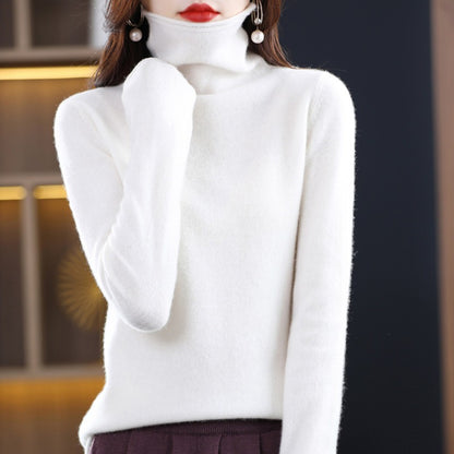 Women's Solid Colour Wool Sweater High Lapel Neck Long Sleeve Warm Cosy Jumper Top