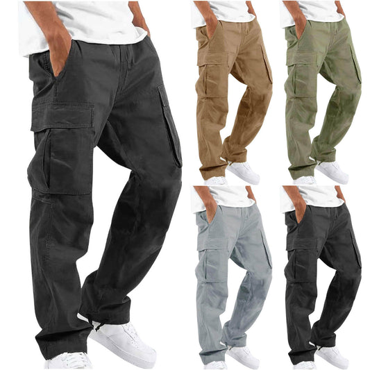 Men's Combat Drawstring Multi Pocket Loose Casual Hemp Cotton Trousers