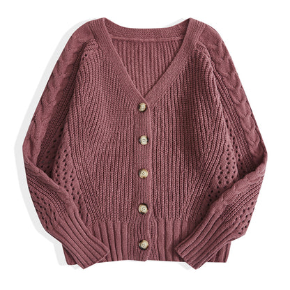 Women's Plus Size Solid Colour Knitted Cardigan Long Sleeve Button Front Loose Chunky Top