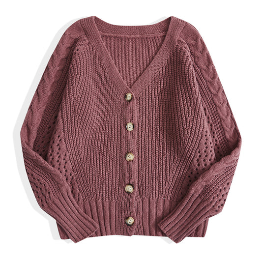 Women's Plus Size Solid Colour Knitted Cardigan Long Sleeve Button Front Loose Chunky Top