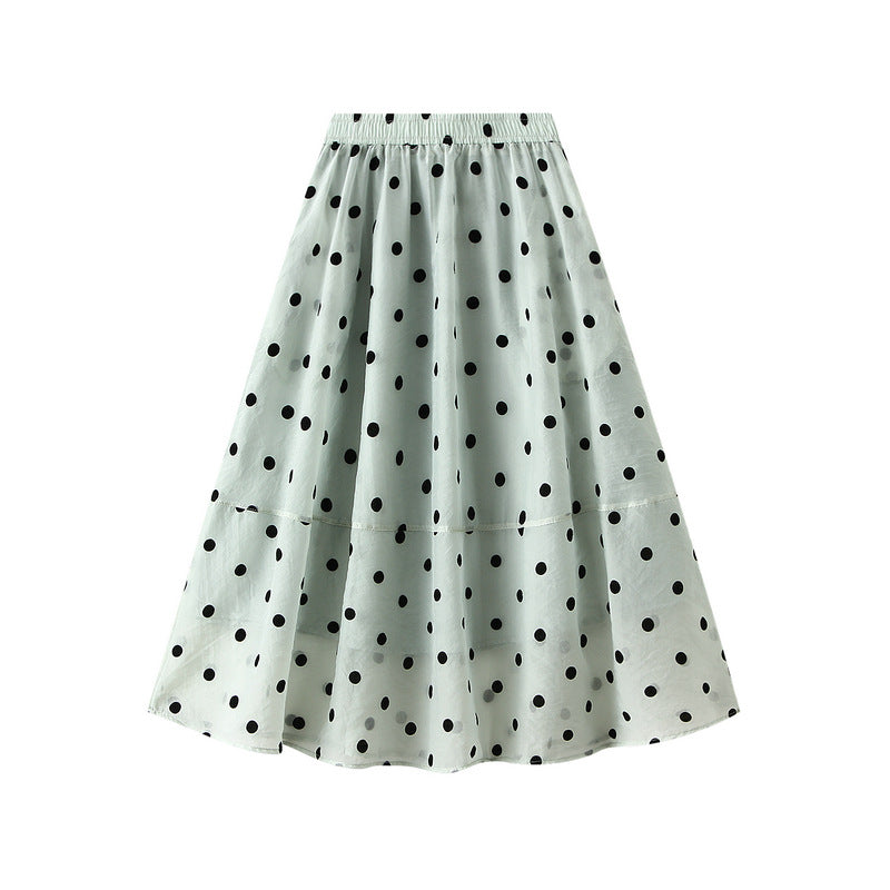 Women's Polka Dot Skirt A-Line Swing Flare Elastic Waist Midi Length