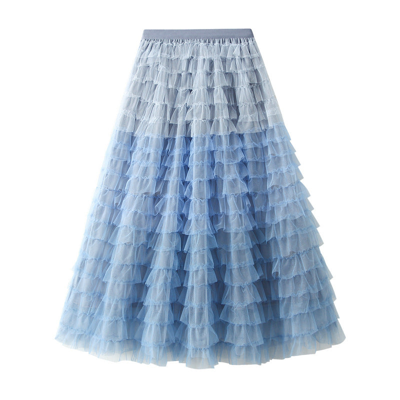 Women's Gradient Colour Block Layered Mesh Midi Skirt