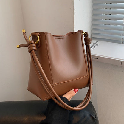 Women's PU Leather Large Shoulder Bag Retro Bucket Bag