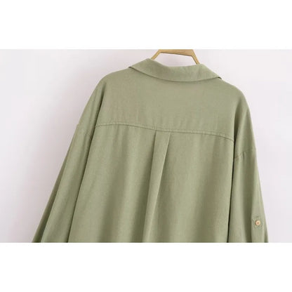 Women's Linen Blouse Long Sleeve V-Neck Twist Front Shirt