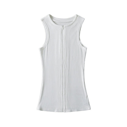 Women's Ribbed Front Zip Sleeveless Vest