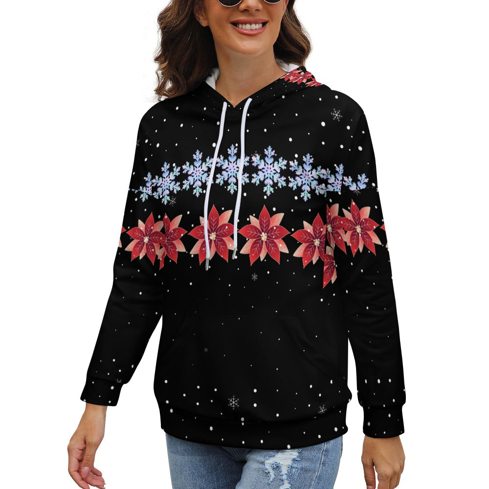 Women's Christmas Snowflake Flower Dropped Sleeve Hoodie