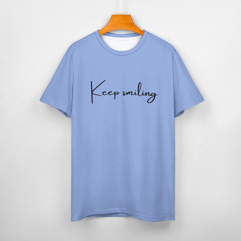 Women's Keep Smiling Letter Print Cotton Short Sleeve T-Shirt