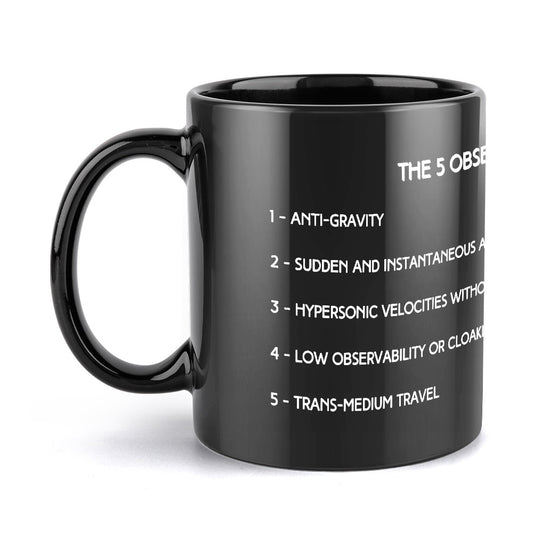 UFO UAP The 5 Observables Letter Print Black Ceramic Wrap Mug 11oz